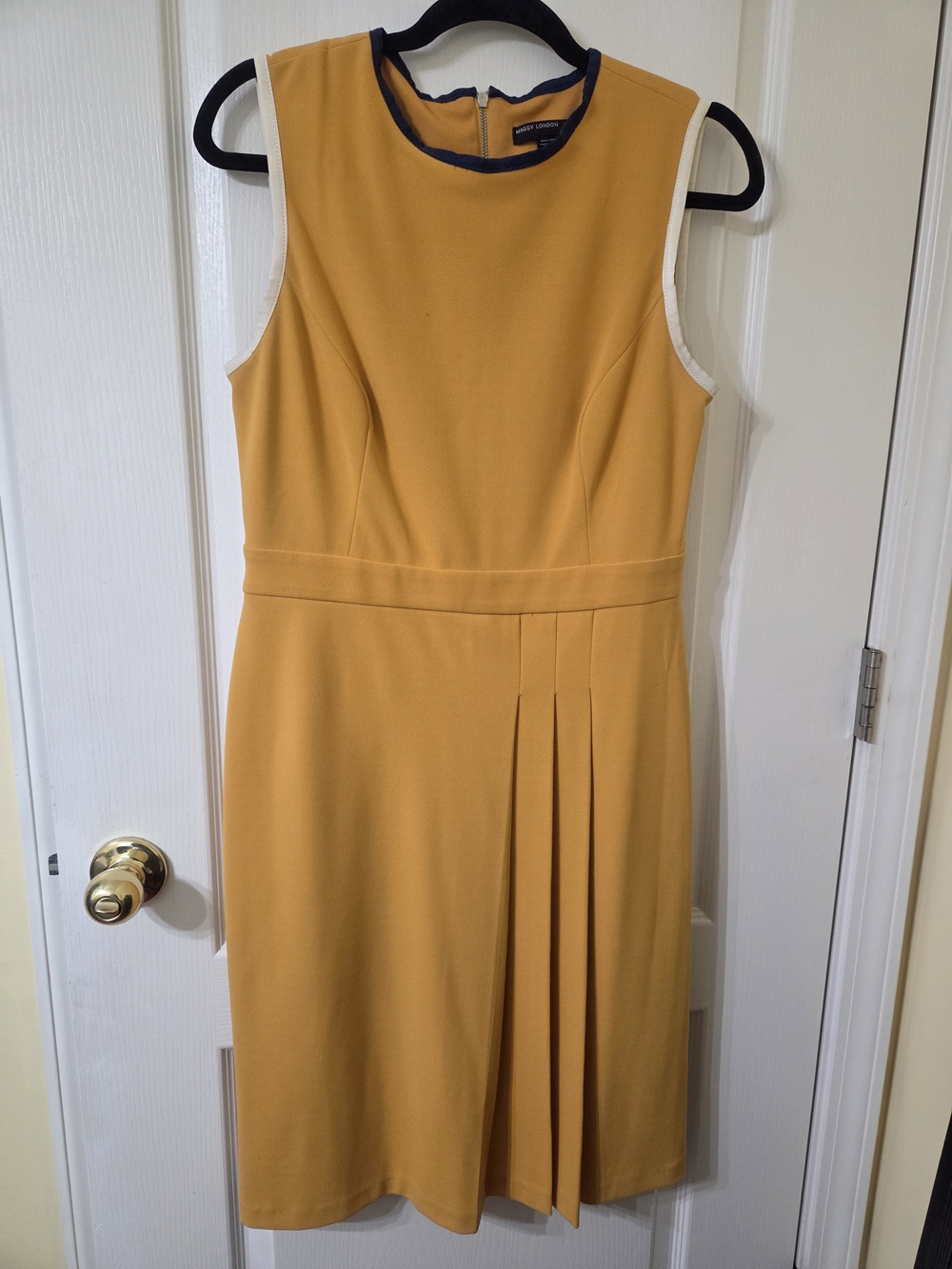 Maggy London Mustard Sleeveless Midi Dress with Contrast Trim